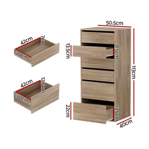 6 Drawer Tallboy Dresser | Pine Look | Vertical Storage (Style 2)