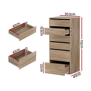 6 Drawer Tallboy Dresser | Pine Look | Vertical Storage (Style 2)