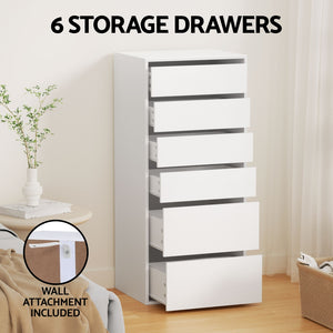 6-Drawer Chest of Drawers | Tallboy Dresser | White