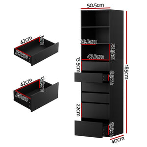 Tallboy Cabinet | 6 Drawers | Black Finish