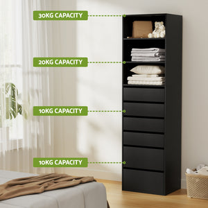 Tallboy Cabinet | 6 Drawers | Black Finish