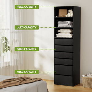 Tallboy Cabinet | 6 Drawers | Black Finish