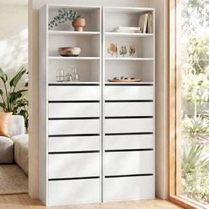 Tallboy Cabinets | 2 Pack | 6 Drawers & Adjustable Shelf | White