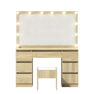 Dressing Table Set | 12 LED Bulbs | Stool Included | Wood