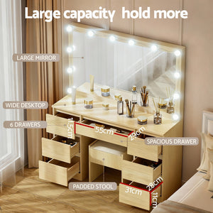 Dressing Table Set | 12 LED Bulbs | Stool Included | Wood