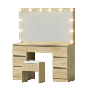 Dressing Table Set | 12 LED Bulbs | Stool Included | Wood