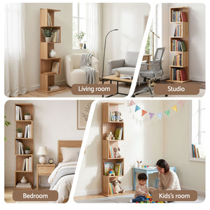 S-Shaped Bookshelf | 5-Tier Display Bookcase | Oak