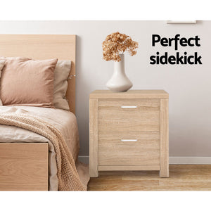 Artiss Bedside Tables | 2X | MAXI | 2 Drawers | Pine