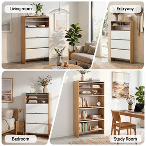 Artiss Narrow Shoe Cabinet Adjustable Shelves Flip-up Door White & Pine