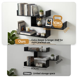 Floating Wall Shelf | 3 Tier | Black