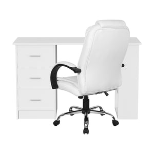 Artiss Office Set | 120cm Computer Desk + PU Leather Executive Chair | High Back | White