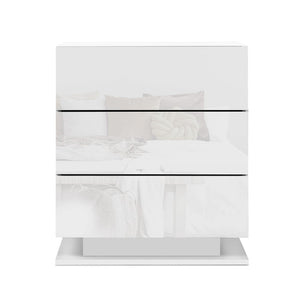 Bedside Table | LED | 3 Drawers | MORI White