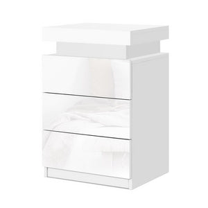 Bedside Tables Set 2pc | LED Light | 3 Drawers | COLEY | White