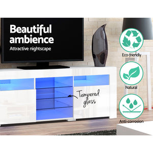 TV Cabinet | Entertainment Unit with LED | 180CM | White | Bobi