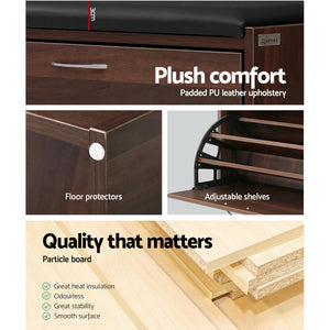 Shoe Rack Cabinet Bench | 15 Pairs | Walnut | Kyla