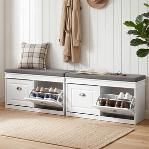 Shoe Bench Set | 2 Pack | Flip Drawer Storage | White