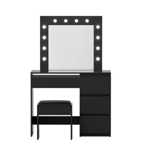 Dressing Table Set | Makeup Vanity with Stool & 12 LED Bulbs | Black Finish