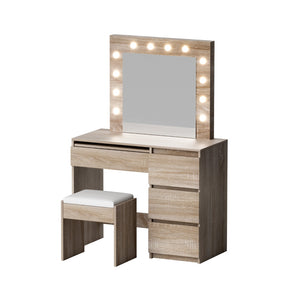 Dressing Table Set | Makeup Vanity with Stool & 12 LED Bulbs | Wooden Finish
