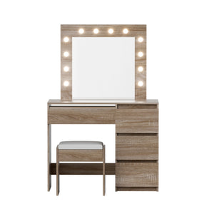 Dressing Table Set | Makeup Vanity with Stool & 12 LED Bulbs | Wooden Finish