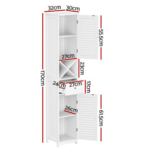 Tall Bathroom Storage Cabinet | 170cm | Slim Corner Organiser | Adjustable Shelf | Louver Door | White