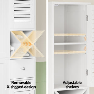 Tall Bathroom Storage Cabinet | 170cm | Slim Corner Organiser | Adjustable Shelf | Louver Door | White