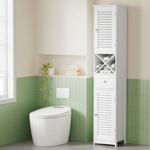 Tall Bathroom Storage Cabinet | 170cm | Slim Corner Organiser | Adjustable Shelf | Louver Door | White