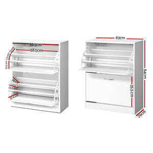 Artiss 2x Shoe Cabinet Storage Organiser 2 Flip Drawer White