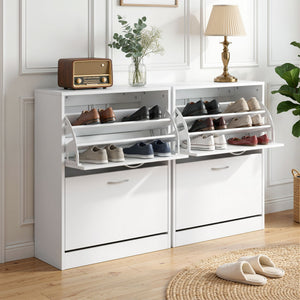 Shoe Storage Cabinets | 2 Pack | 2 Flip Drawers | White