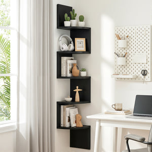 Corner Floating Bookshelf | Wall Shelf | 5 Tier | Black