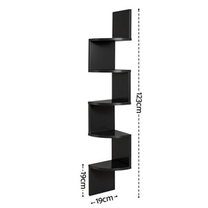 Corner Floating Bookshelf | Wall Shelf | 5 Tier | Black