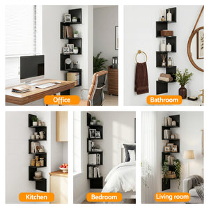 Corner Floating Bookshelf | Wall Shelf | 5 Tier | Black