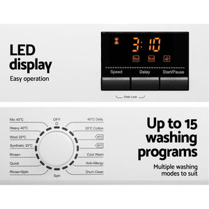 Devanti 8kg Front Load Washing Machine | Quick Wash | 24h Delay Start | Automatic