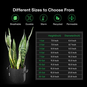 Fabric Grow Bags 5-Pack | 1 to 30 Gallon Sizes | Black Thickened Nonwoven Pots with Reinforced Handles | Heavy-Duty, Breathable, BPA-Free