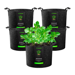 Fabric Grow Bags 5-Pack | 1 to 30 Gallon Sizes | Black Thickened Nonwoven Pots with Reinforced Handles | Heavy-Duty, Breathable, BPA-Free