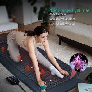 Full Body Amethyst & Tourmaline Infrared Mat | 190cm x 80cm | Adjustable PEMF (3-23Hz) | 660nm Red Light Therapy | Professional Crystal Healing Pad