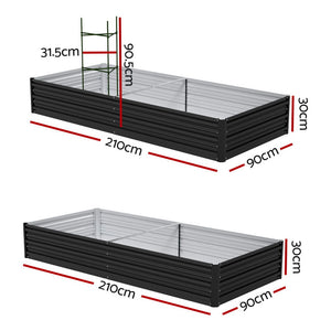 Raised Garden Bed Set of 2 | 210x90cm Planter Box | Galvanised Metal Outdoor Containers