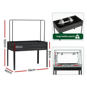Elevated Garden Bed | 116x60cm | Metal Planter | Mini Greenhouse Cover + Trellis