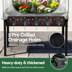 Elevated Garden Bed | 116x60cm | Metal Planter | Mini Greenhouse Cover + Trellis