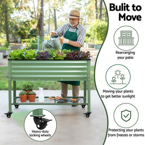 Raised Garden Bed | Mobile on Wheels | 115x60x81cm | 100kg Load | Storage Shelf