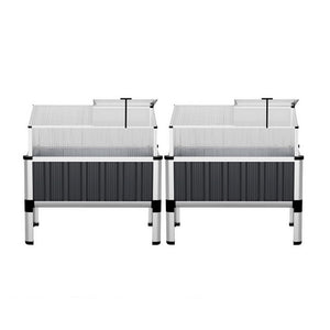 Green Fingers Garden Bed | 2X Raised | 80x49x74cm | Galvanised Herb Planter Box with Greenhouse