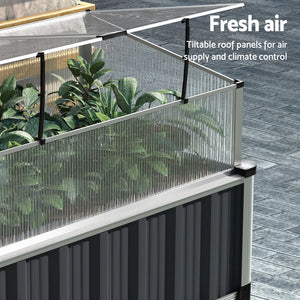 Green Fingers Garden Bed | 2X Raised | 80x49x74cm | Galvanised Herb Planter Box with Greenhouse