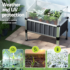 Green Fingers Garden Bed | 2X Raised | 80x49x74cm | Galvanised Herb Planter Box with Greenhouse
