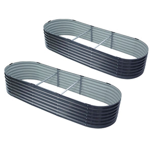 2x Raised Green Fingers Garden Bed | 240x80x42cm | Oval Planter Box Container | Galvanised