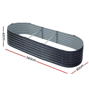 2x Raised Green Fingers Garden Bed | 240x80x42cm | Oval Planter Box Container | Galvanised