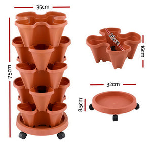 Vertical Garden | 5-Tier Raised Planter Bed | Brick Red Stackable Pots for Herbs & Flowers