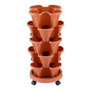 Vertical Garden | 5-Tier Raised Planter Bed | Brick Red Stackable Pots for Herbs & Flowers