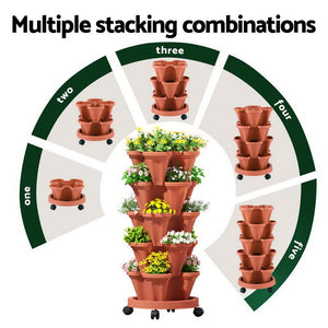 Vertical Garden | 5-Tier Raised Planter Bed | Brick Red Stackable Pots for Herbs & Flowers