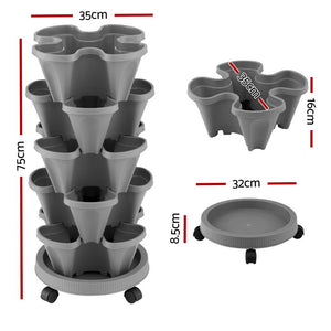 Vertical Garden | 5-Tier Raised Planter Bed | Grey Stackable Pots for Herbs & Flowers