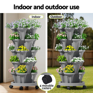 Vertical Garden | 5-Tier Raised Planter Bed | Grey Stackable Pots for Herbs & Flowers