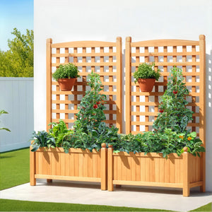 Green Fingers Garden Bed | 2X | 64x35x115cm | Wooden Planter with Trellis